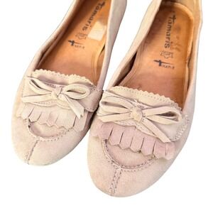 Tamaris Suede Leather Kiltie Bow Ballet Flats EU 39 US 7.5 8 Preppy Minimalist
